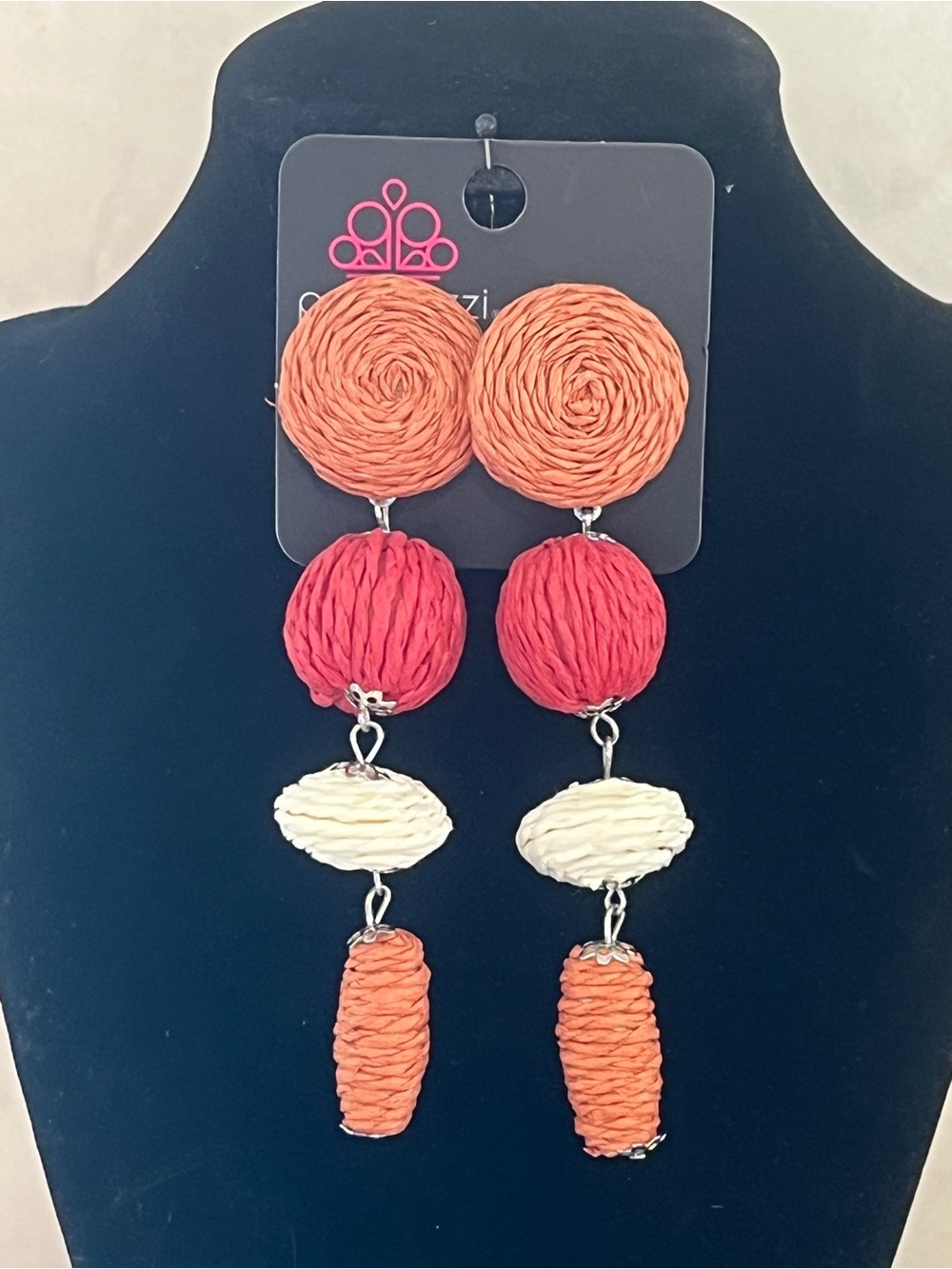 Paparazzi Orange Pink Cream Raffia Drop Earrings - Lightweight Statement Jewelry